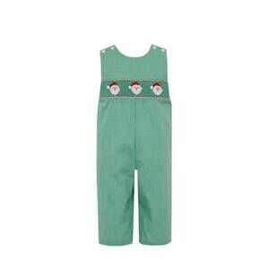 NEW PETIT BEBE boy's santa smocked gingham long jon jon in green